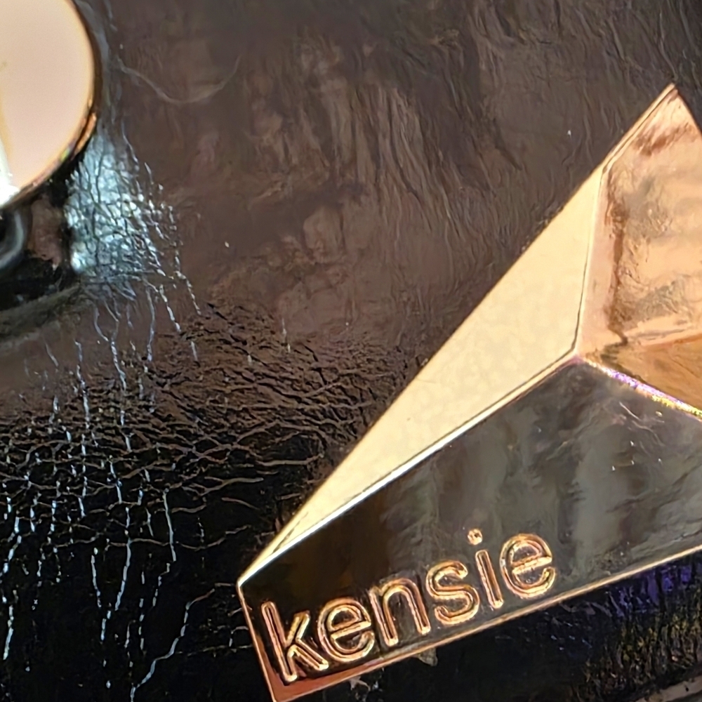 Kensie Black Leather Clutch Crossbody Gold Chain Evening Bag Minimalist Chic - Picture 8 of 16